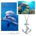 wholesale 925 Sterling Silver Dolphin Blue Opal Anchor Pendant Necklace & Earring Set - Nautical Sailor s for Women and Girls-0-16