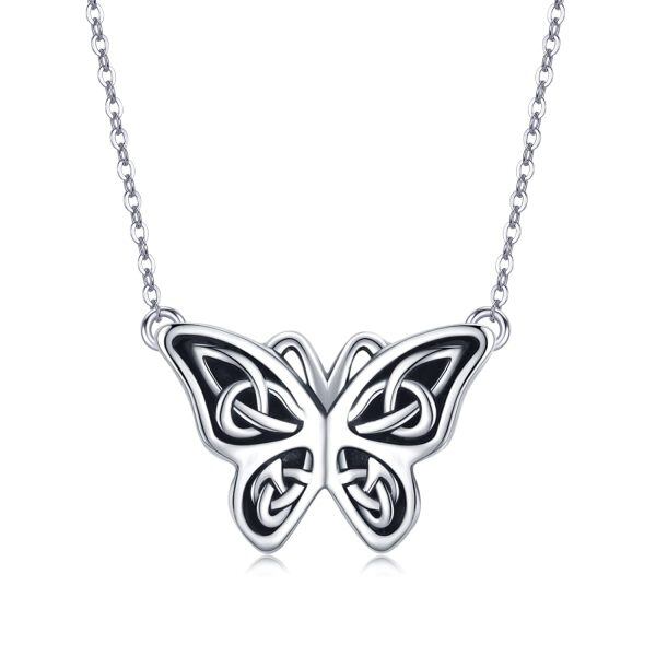 Sterling Silver Celtic Butterfly Pendant Necklace-0