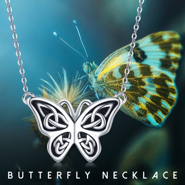 Sterling Silver Celtic Butterfly Pendant Necklace-3