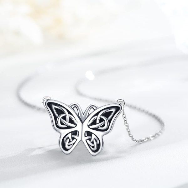 Sterling Silver Celtic Butterfly Pendant Necklace-4