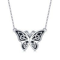 wholesale 925 Sterling Silver Celtic Knot Butterfly Pendant Necklace for Women Girls- Two Tone