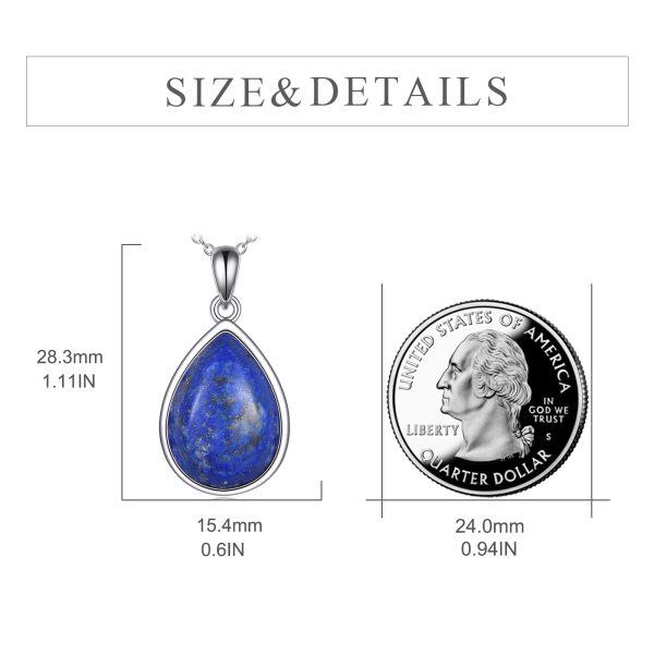 Sterling Silver Lapis Teardrop Pendant Necklace-1