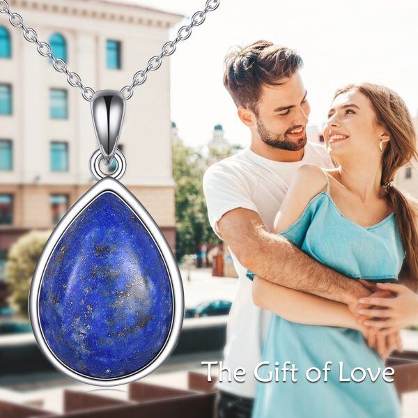 Sterling Silver Lapis Teardrop Pendant Necklace-2