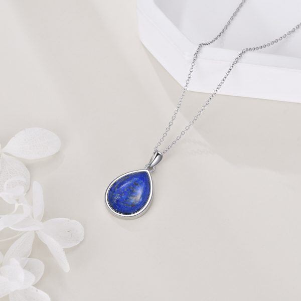 Sterling Silver Lapis Teardrop Pendant Necklace-3