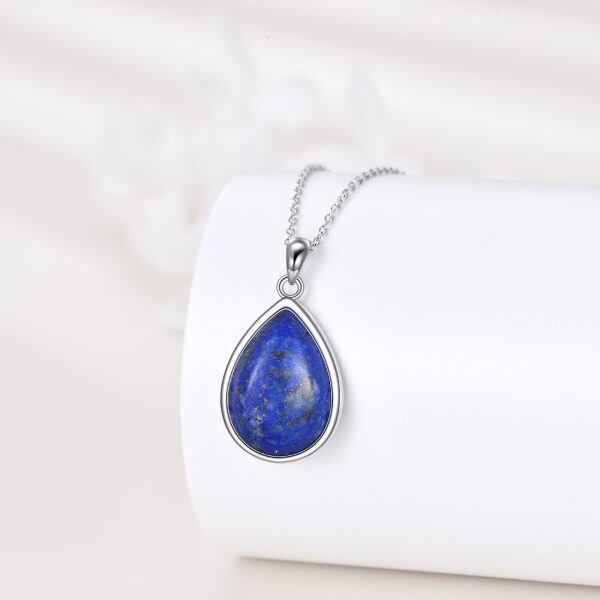 Sterling Silver Lapis Teardrop Pendant Necklace-4