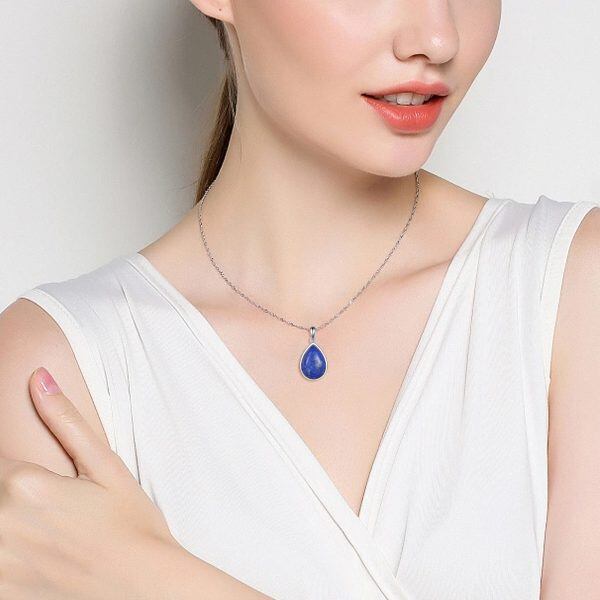 Sterling Silver Lapis Teardrop Pendant Necklace-5