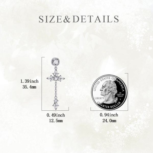 Sterling Silver CZ Cross Drop Dangle Earrings-1