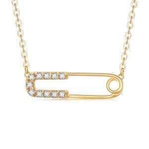 Sterling Silver 14K Gold Paperclip Pendant Necklaces-0