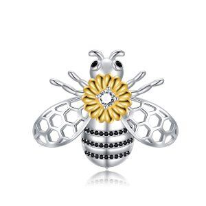 Sterling Silver Honey Bee Brooch With Sunflower-0