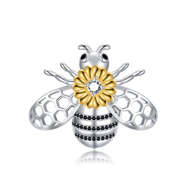 Sterling Silver Honey Bee Brooch With Sunflower-0