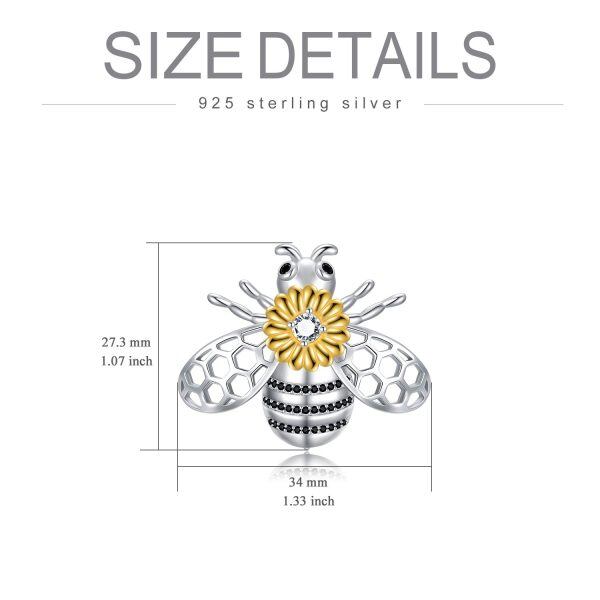 Sterling Silver Honey Bee Brooch With Sunflower-1