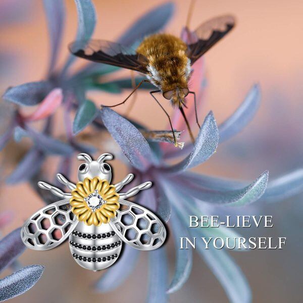 Sterling Silver Honey Bee Brooch With Sunflower-2