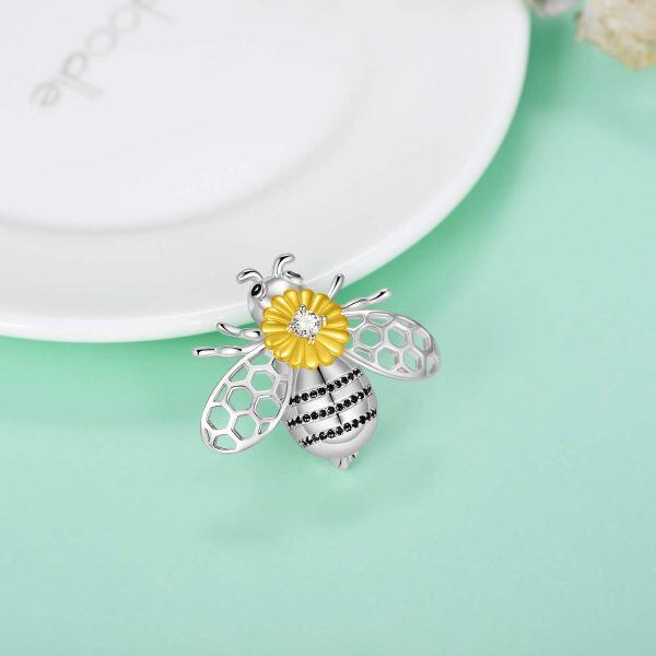 Sterling Silver Honey Bee Brooch With Sunflower-3