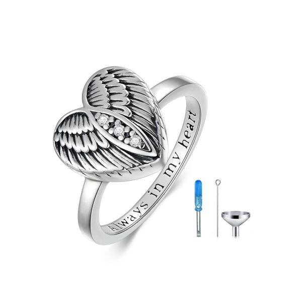 Sterling Silver Angel Wings Urn Ring-0