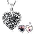 wholesale 925 Sterling Silver Gold-Plated Heart-Shaped Pendant with Floral Design and Picture Frame - Customizable Photo Jewelry for Women-0-0