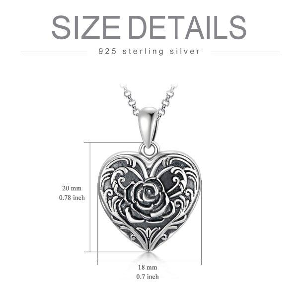 Sterling Silver Rose Flower Heart Locket Necklaces-1