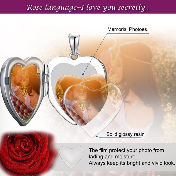 Sterling Silver Rose Flower Heart Locket Necklaces-2