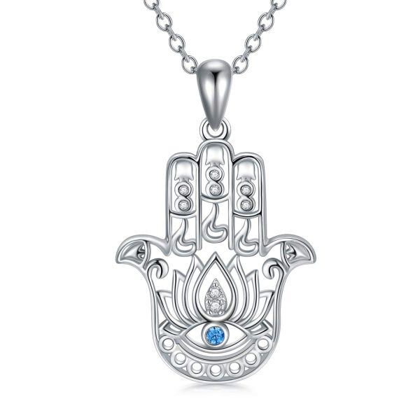 Sterling Silver Hamsa Hand Pendant Necklaces-0