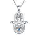 wholesale 925 Sterling Silver Hamsa Hand Pendant Necklace Blue Crystal Evil Eye Luck Charm s for Women Girlfriends-0-0