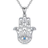 wholesale 925 Sterling Silver Hamsa Hand Pendant Necklace Blue Crystal Evil Eye Luck Charm s for Women Girlfriends- Rhodium Plated