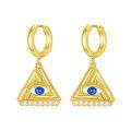wholesale Gold 925 Sterling Silver Blue Evil Eye Triangle CZ Huggie Hoop Earrings for Women-0-0