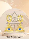 wholesale Gold 925 Sterling Silver Blue Evil Eye Triangle CZ Huggie Hoop Earrings for Women-0-2