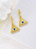 wholesale Gold 925 Sterling Silver Blue Evil Eye Triangle CZ Huggie Hoop Earrings for Women-0-3