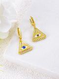 wholesale Gold 925 Sterling Silver Blue Evil Eye Triangle CZ Huggie Hoop Earrings for Women-0-4