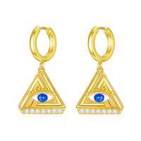 wholesale Gold 925 Sterling Silver Blue Evil Eye Triangle CZ Huggie Hoop Earrings for Women- Gold Plated