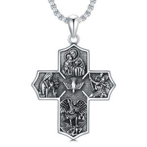 Sterling Silver Saint Catholic Pendant Necklaces With Stainless Steel Chain-0