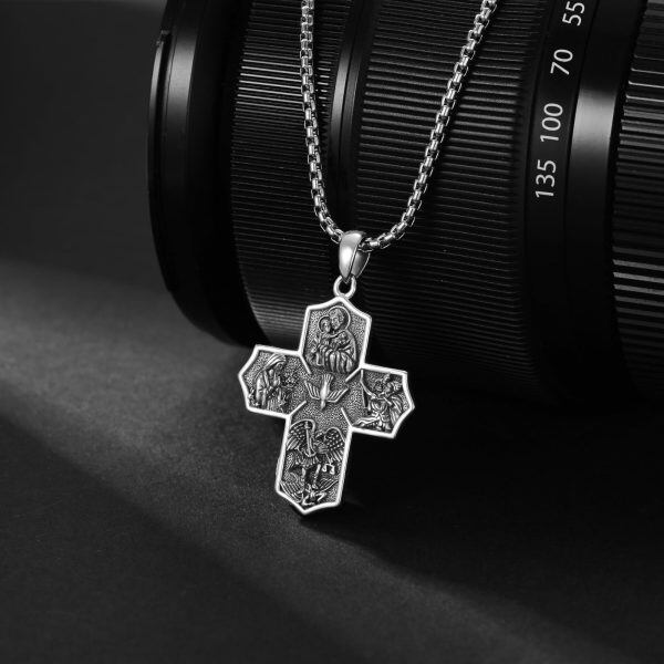 Sterling Silver Saint Catholic Pendant Necklaces With Stainless Steel Chain-4