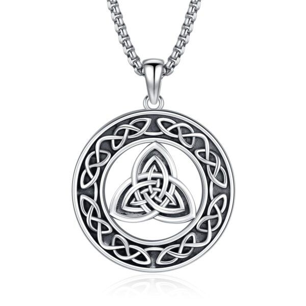 Sterling Silver Celtic Knot Pendant Necklace WIth Stainless Steel Chain-0