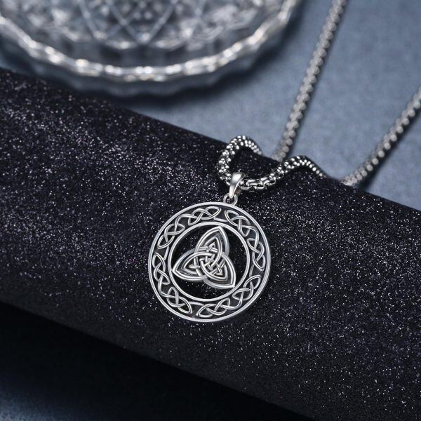 Sterling Silver Celtic Knot Pendant Necklace WIth Stainless Steel Chain-1