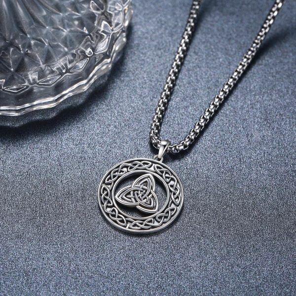 Sterling Silver Celtic Knot Pendant Necklace WIth Stainless Steel Chain-2