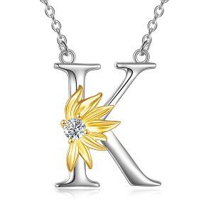 Sterling Silver Sunflower K Pendant Necklace-0