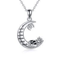 wholesale Silver Metal Cow on the Moon Pendant Necklaces for Women Gifts 925 Sterling Silver Chain Jewelry Lover's Day Present- Rhodium Plated
