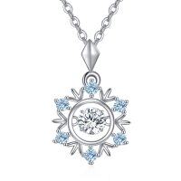 wholesale 925 Sterling Silver Blue Crystal Snowflake Pendant Necklace for Women- Rhodium Plated
