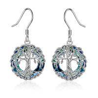 wholesale 925 Sterling Silver Blue ABALONE SHELL Tree Of Life Drop Earrings- Sliver Plated