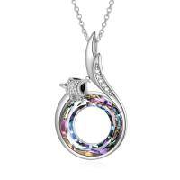wholesale 925 Sterling Silver Rainbow Crystal Fox Tail Pendant Necklace for Women Girls Gifts Fine Jewelry Accessories- Oxidized/Oxidised