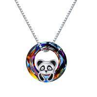wholesale 925 Sterling Silver Rainbow Crystal Panda Charm Necklace for Women's Gifts- Rhodium Plated