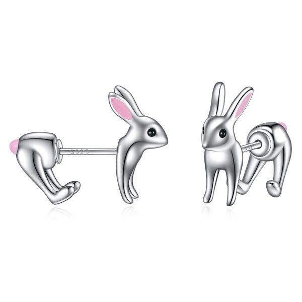 Sterling Silver 3D Rabbit Stud Earrings-0