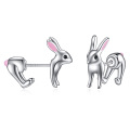 wholesale 925 Sterling Silver Pink Bunny Rabbit 3D Stud Earrings Jewelry for Women-0-0