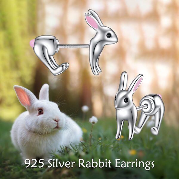 Sterling Silver 3D Rabbit Stud Earrings-3