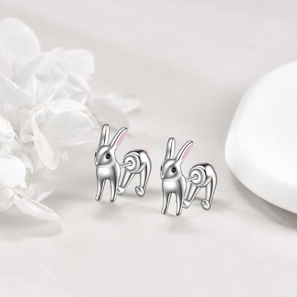 Sterling Silver 3D Rabbit Stud Earrings-4