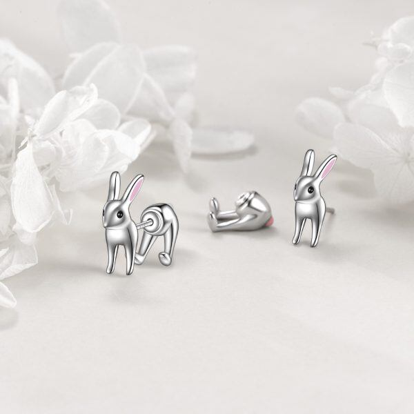 Sterling Silver 3D Rabbit Stud Earrings-5