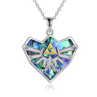 wholesale 925 Sterling Silver Heart-Shaped Abalone Shell Triforce Pendant Necklace for Zelda FansAnime Cosplay Jewelry- Rhodium Plated