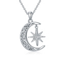 wholesale 925 Sterling Silver 925 Crescent Moon & Star CZ Pendant Necklace for Women-0-0