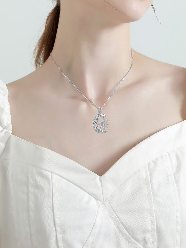 Sterling Silver Celtic Moon Star Pendant Necklace-2