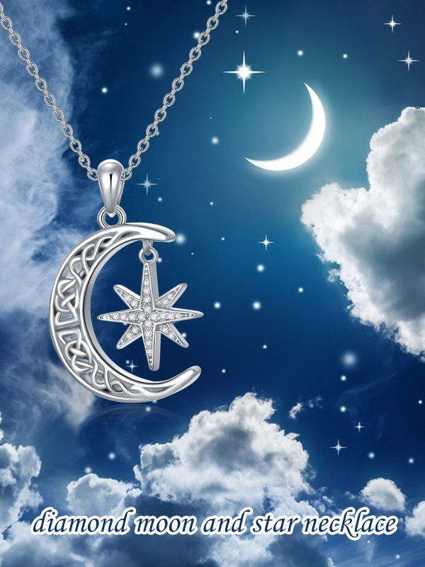 Sterling Silver Celtic Moon Star Pendant Necklace-3