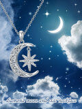 wholesale 925 Sterling Silver 925 Crescent Moon & Star CZ Pendant Necklace for Women-0-3